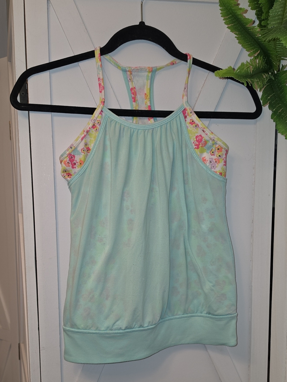 Ivivva Dpuble Dutch Mint Green Floral-Trim Racerback Tank